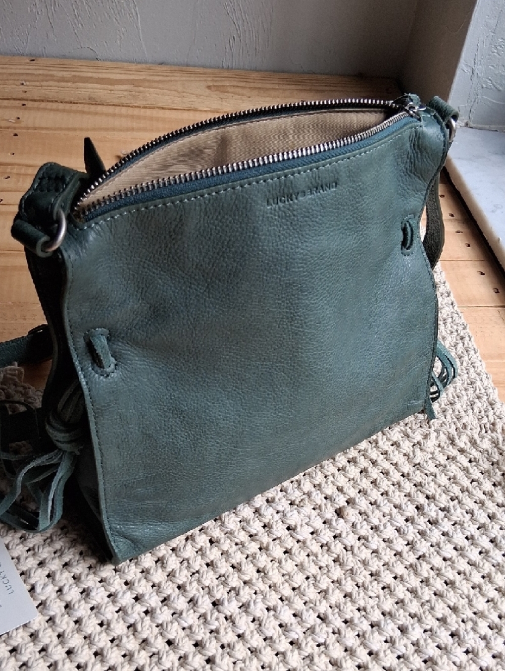 Lucky Brand Leather Crossbody Bag in Deep Green